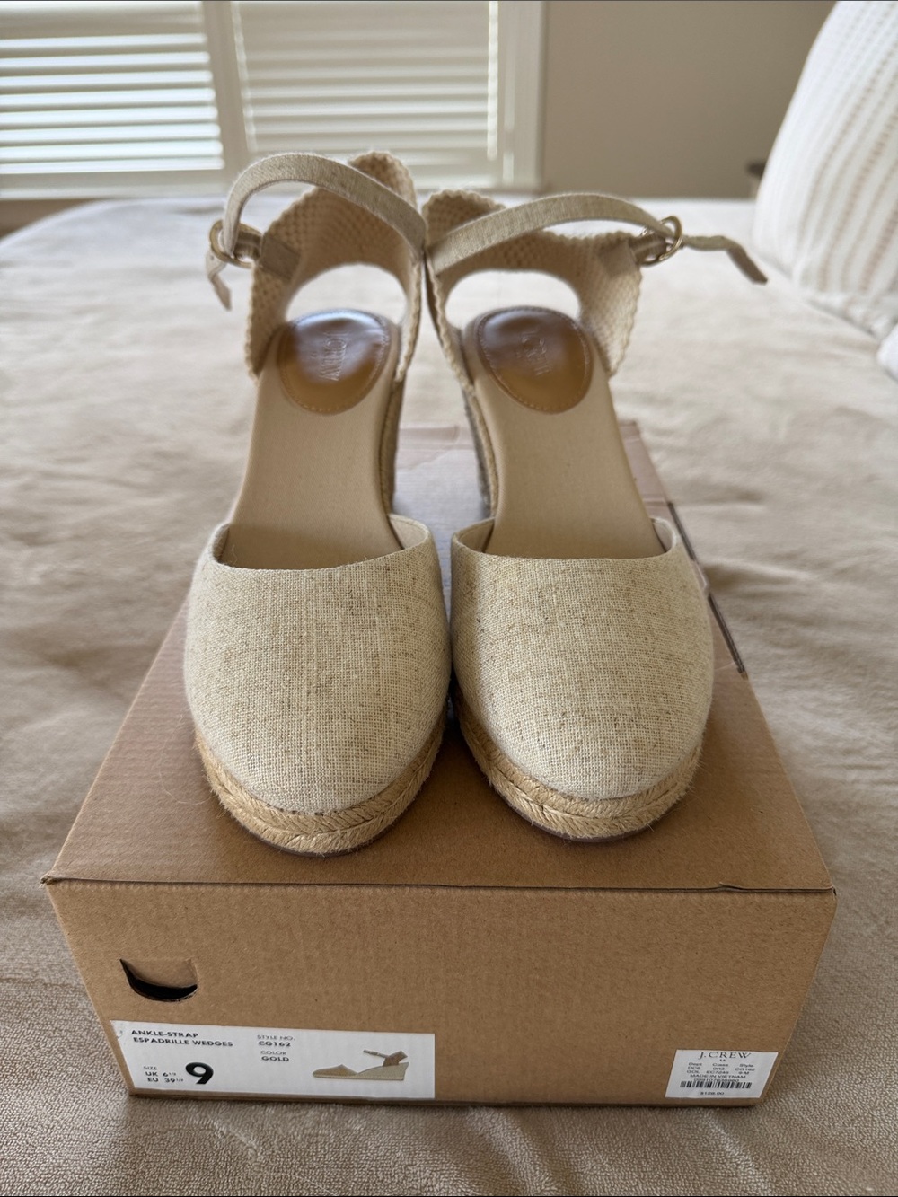J. Crew Factory Natural Linen Espadrille Wedge Sandals